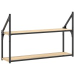 vidaXL Raft cu 2 niveluri stejar sonoma 80x21x51 cm, lemn prelucrat vidaXL Raft cu 2 niveluri stejar sonoma 80x21x51 cm, lemn prelucrat