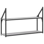 vidaXL Raft cu 2 niveluri, gri sonoma, 80x21x51 cm, lemn prelucrat