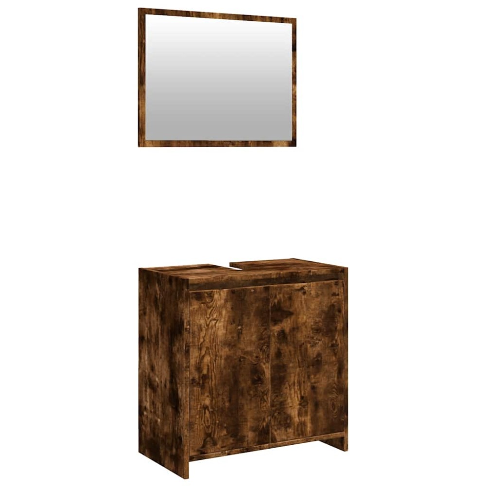 vidaXL Set mobilier de baie, 2 piese, stejar fumuriu, lemn prelucrat