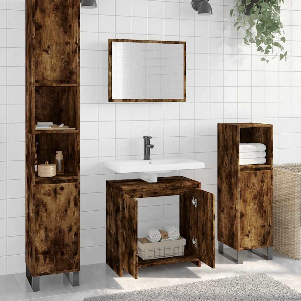 vidaXL Set mobilier de baie, 2 piese, stejar fumuriu, lemn prelucrat