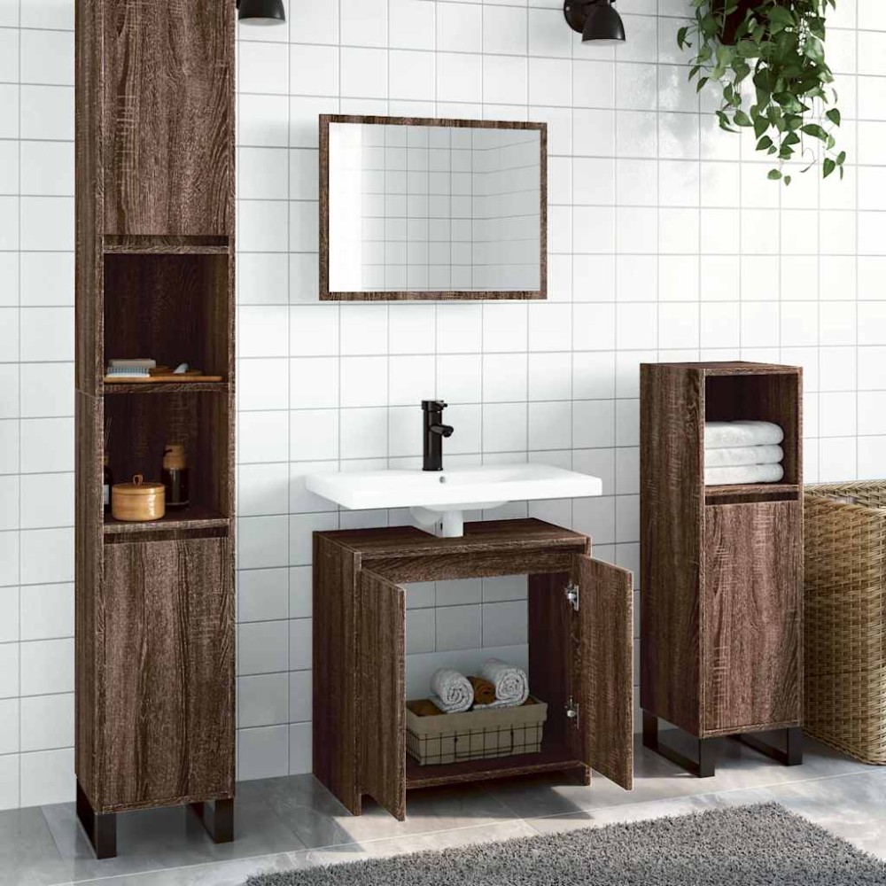 vidaXL Set mobilier de baie, 2 piese, stejar maro, lemn prelucrat