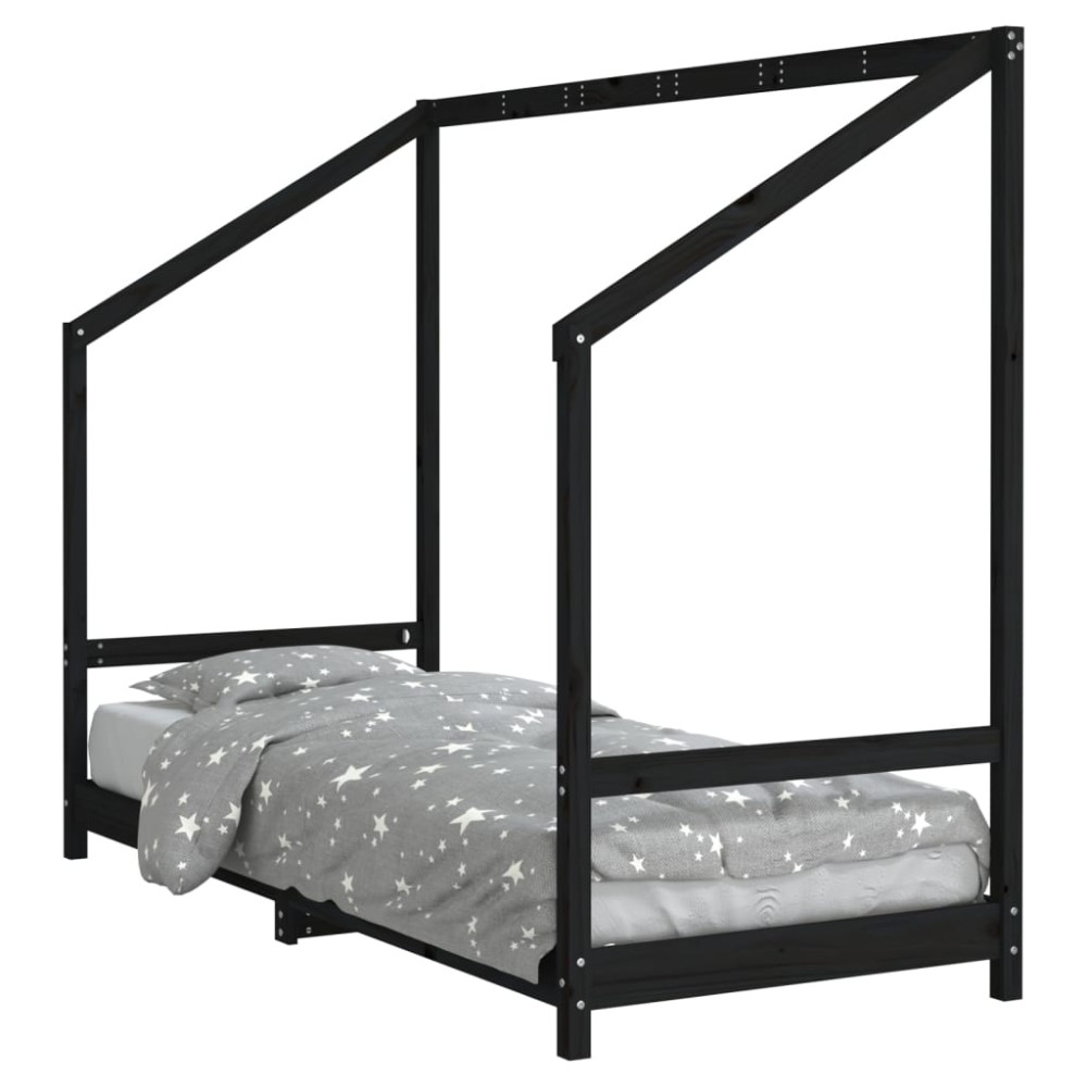 vidaXL Cadru de pat pentru copii, negru, 80x200 cm, lemn masiv de pin