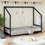 vidaXL Cadru de pat pentru copii, negru, 80x200 cm, lemn masiv de pin vidaXL Cadru de pat pentru copii, negru, 80x200 cm, lemn masiv de pin