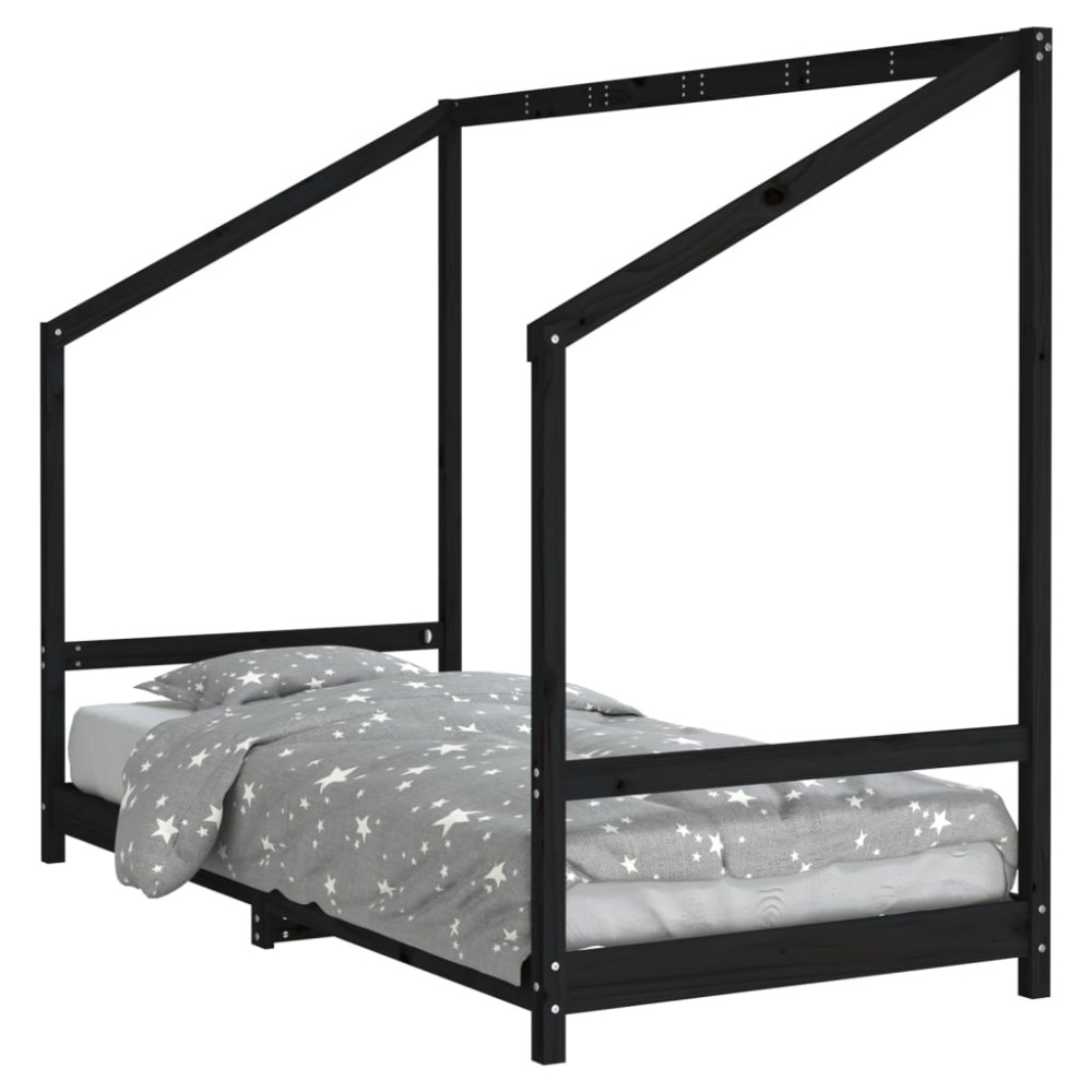 vidaXL Cadru pat pentru copii, negru, 90x200 cm, lemn masiv de pin