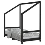 vidaXL Cadru de pat pentru copii, negru, 80x160 cm, lemn masiv de pin vidaXL Cadru de pat pentru copii, negru, 80x160 cm, lemn masiv de pin