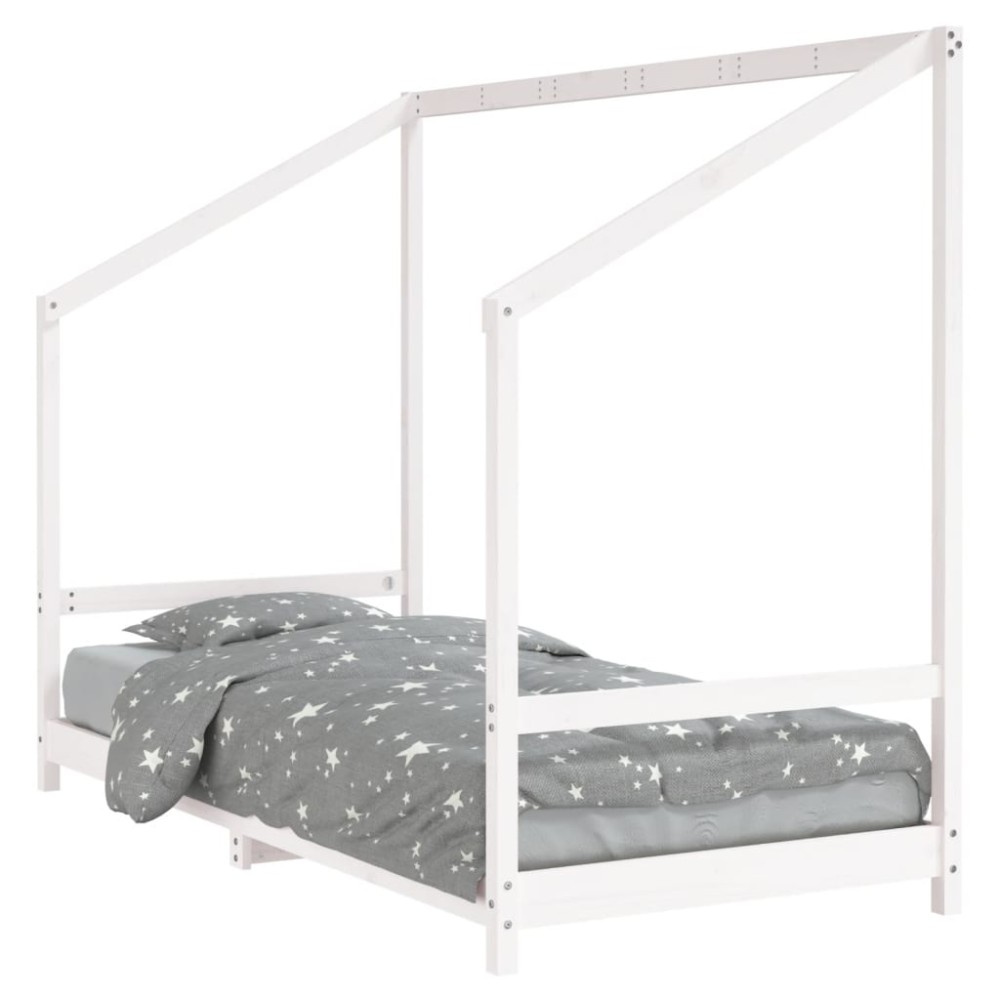 vidaXL Cadru de pat pentru copii, alb, 90x190 cm, lemn masiv de pin
