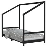 vidaXL Cadru de pat pentru copii, negru, 90x190 cm, lemn masiv de pin vidaXL Cadru de pat pentru copii, negru, 90x190 cm, lemn masiv de pin