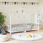 vidaXL Cadru de pat pentru copii, alb, 90x200 cm, lemn masiv de pin