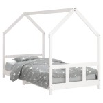 vidaXL Cadru de pat pentru copii, alb, 90x190 cm, lemn masiv de pin vidaXL Cadru de pat pentru copii, alb, 90x190 cm, lemn masiv de pin