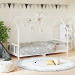 vidaXL Cadru de pat pentru copii, alb, 90x190 cm, lemn masiv de pin vidaXL Cadru de pat pentru copii, alb, 90x190 cm, lemn masiv de pin