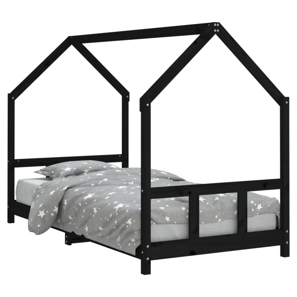 vidaXL Cadru de pat pentru copii, negru, 90x190 cm, lemn masiv de pin