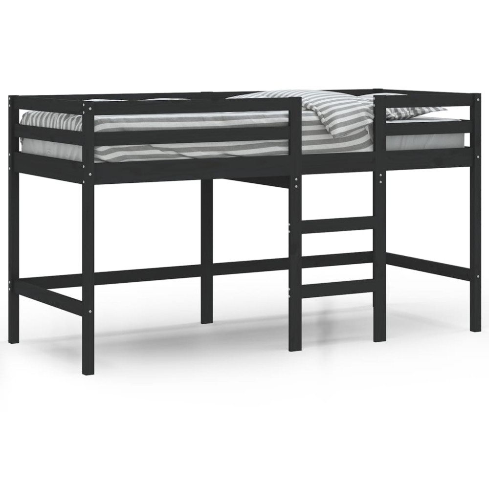 vidaXL Pat etajat de copii cu scară, negru, 80x200 cm, lemn masiv pin