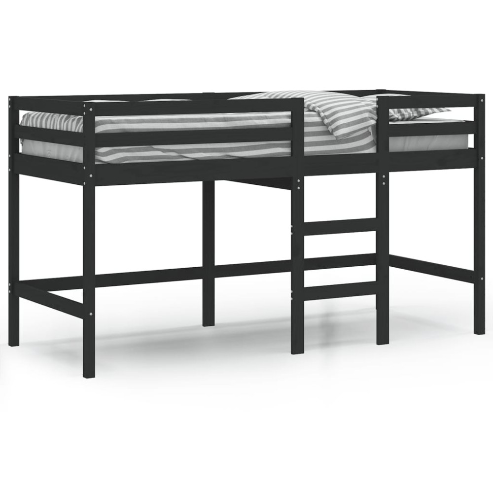 vidaXL Pat etajat de copii cu scară, negru, 90x200 cm, lemn masiv pin
