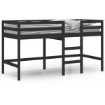 vidaXL Pat etajat de copii cu scară, negru, 90x200 cm, lemn masiv pin vidaXL Pat etajat de copii cu scară, negru, 90x200 cm, lemn masiv pin