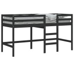 vidaXL Pat etajat de copii cu scară, negru, 90x200 cm, lemn masiv pin vidaXL Pat etajat de copii cu scară, negru, 90x200 cm, lemn masiv pin
