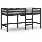 vidaXL Pat etajat de copii cu scară, negru, 90x190 cm, lemn masiv pin vidaXL Pat etajat de copii cu scară, negru, 90x190 cm, lemn masiv pin