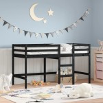 vidaXL Pat etajat de copii cu scară, negru, 90x190 cm, lemn masiv pin vidaXL Pat etajat de copii cu scară, negru, 90x190 cm, lemn masiv pin