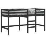 vidaXL Pat etajat de copii cu scară, negru, 90x190 cm, lemn masiv pin vidaXL Pat etajat de copii cu scară, negru, 90x190 cm, lemn masiv pin