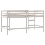 vidaXL Pat etajat de copii cu scară, alb, 90x200 cm, lemn masiv pin vidaXL Pat etajat de copii cu scară, alb, 90x200 cm, lemn masiv pin