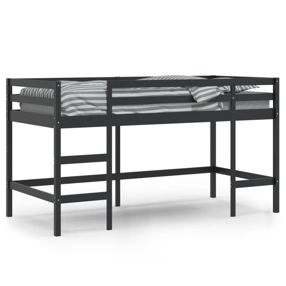 vidaXL Pat etajat de copii cu scară, negru, 90x200 cm, lemn masiv pin