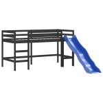vidaXL Pat pentru copii cu tobogan, negru, 80x200 cm, lemn masiv pin