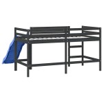 vidaXL Pat pentru copii cu tobogan, negru, 80x200 cm, lemn masiv pin