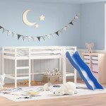 vidaXL Pat pentru copii cu tobogan, alb, 90x190 cm, lemn masiv pin vidaXL Pat pentru copii cu tobogan, alb, 90x190 cm, lemn masiv pin