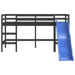 vidaXL Pat pentru copii cu tobogan, negru, 90x190 cm, lemn masiv pin