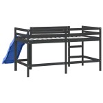 vidaXL Pat pentru copii cu tobogan, negru, 90x190 cm, lemn masiv pin