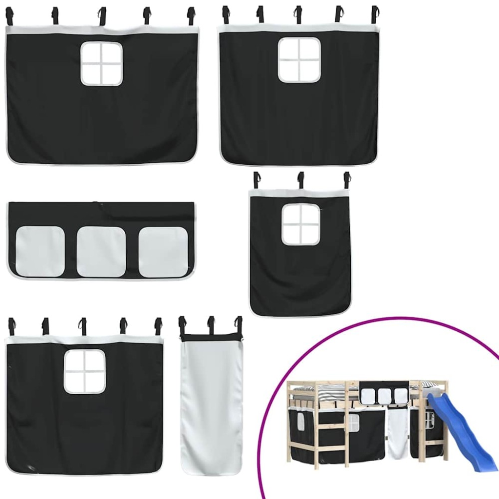 vidaXL Perdele pentru pat etajat, alb și negru, poliester