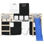 vidaXL Perdele pentru pat etajat cu tunel, alb și negru, poliester