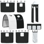 vidaXL Perdele pentru pat etajat cu tunel și turn, alb și negru