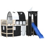 vidaXL Perdele pentru pat etajat cu tunel și turn, alb și negru