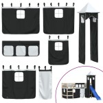 vidaXL Perdele pentru pat etajat cu turn, alb și negru, poliester