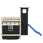 vidaXL Perdele pentru pat etajat cu turn, alb și negru, poliester