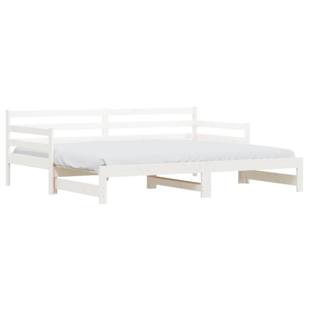 vidaXL Pat de zi cu extensie, alb, 90x200 cm, lemn masiv de pin