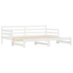 vidaXL Pat de zi cu extensie, alb, 90x200 cm, lemn masiv de pin