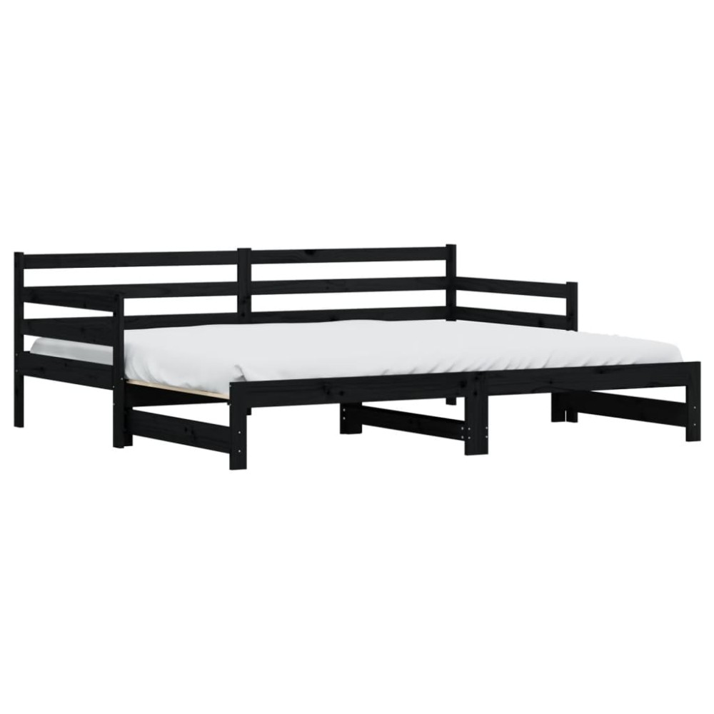 vidaXL Pat de zi cu extensie, negru, 90x200 cm, lemn masiv de pin