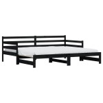 vidaXL Pat de zi cu extensie, negru, 90x200 cm, lemn masiv de pin vidaXL Pat de zi cu extensie, negru, 90x200 cm, lemn masiv de pin
