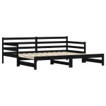 vidaXL Pat de zi cu extensie, negru, 90x200 cm, lemn masiv de pin vidaXL Pat de zi cu extensie, negru, 90x200 cm, lemn masiv de pin
