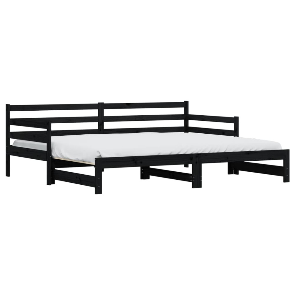 vidaXL Pat de zi cu extensie, negru, 80x200 cm, lemn masiv de pin