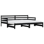 vidaXL Pat de zi cu extensie, negru, 80x200 cm, lemn masiv de pin vidaXL Pat de zi cu extensie, negru, 80x200 cm, lemn masiv de pin