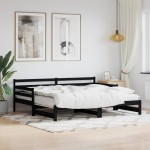 vidaXL Pat de zi cu extensie, negru, 80x200 cm, lemn masiv de pin vidaXL Pat de zi cu extensie, negru, 80x200 cm, lemn masiv de pin