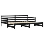 vidaXL Pat de zi cu extensie, negru, 80x200 cm, lemn masiv de pin vidaXL Pat de zi cu extensie, negru, 80x200 cm, lemn masiv de pin