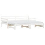 vidaXL Pat de zi cu extensie, alb, 90x190 cm, lemn masiv de pin