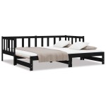 vidaXL Pat de zi cu extensie, negru, 90x200 cm, lemn masiv de pin vidaXL Pat de zi cu extensie, negru, 90x200 cm, lemn masiv de pin