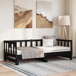 vidaXL Pat de zi cu extensie, negru, 90x200 cm, lemn masiv de pin vidaXL Pat de zi cu extensie, negru, 90x200 cm, lemn masiv de pin