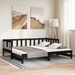 vidaXL Pat de zi cu extensie, negru, 90x200 cm, lemn masiv de pin vidaXL Pat de zi cu extensie, negru, 90x200 cm, lemn masiv de pin