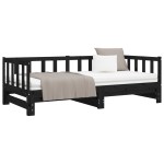 vidaXL Pat de zi cu extensie, negru, 90x200 cm, lemn masiv de pin vidaXL Pat de zi cu extensie, negru, 90x200 cm, lemn masiv de pin