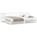 vidaXL Pat de zi cu extensie, alb, 90x190 cm, lemn masiv de pin